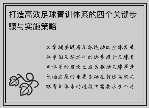 打造高效足球青训体系的四个关键步骤与实施策略